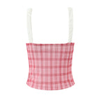 Women's Women's Pink Plaid V-Neck Stitching Camisole Tight Sheath