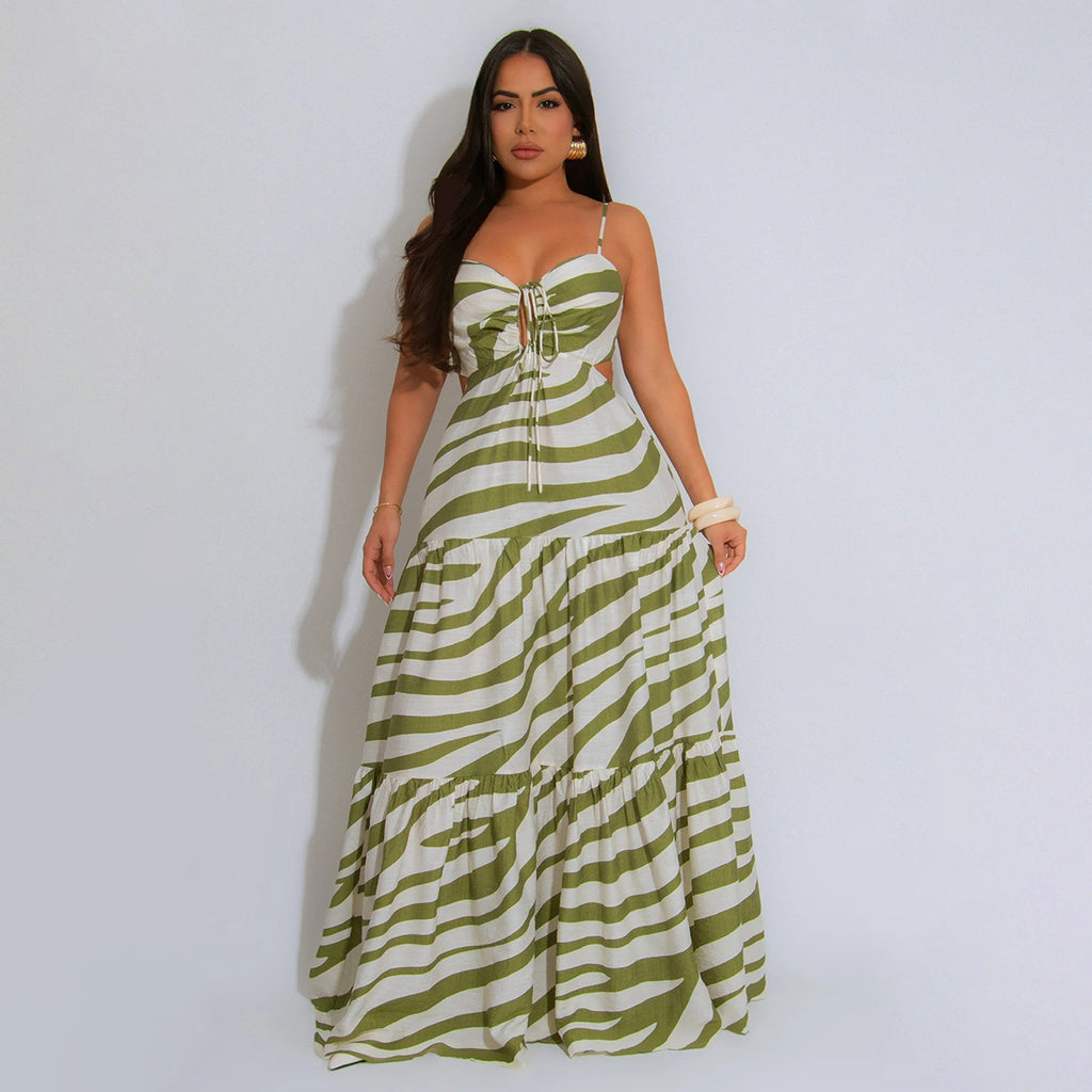 Lace-Up Printed Slip Dress
