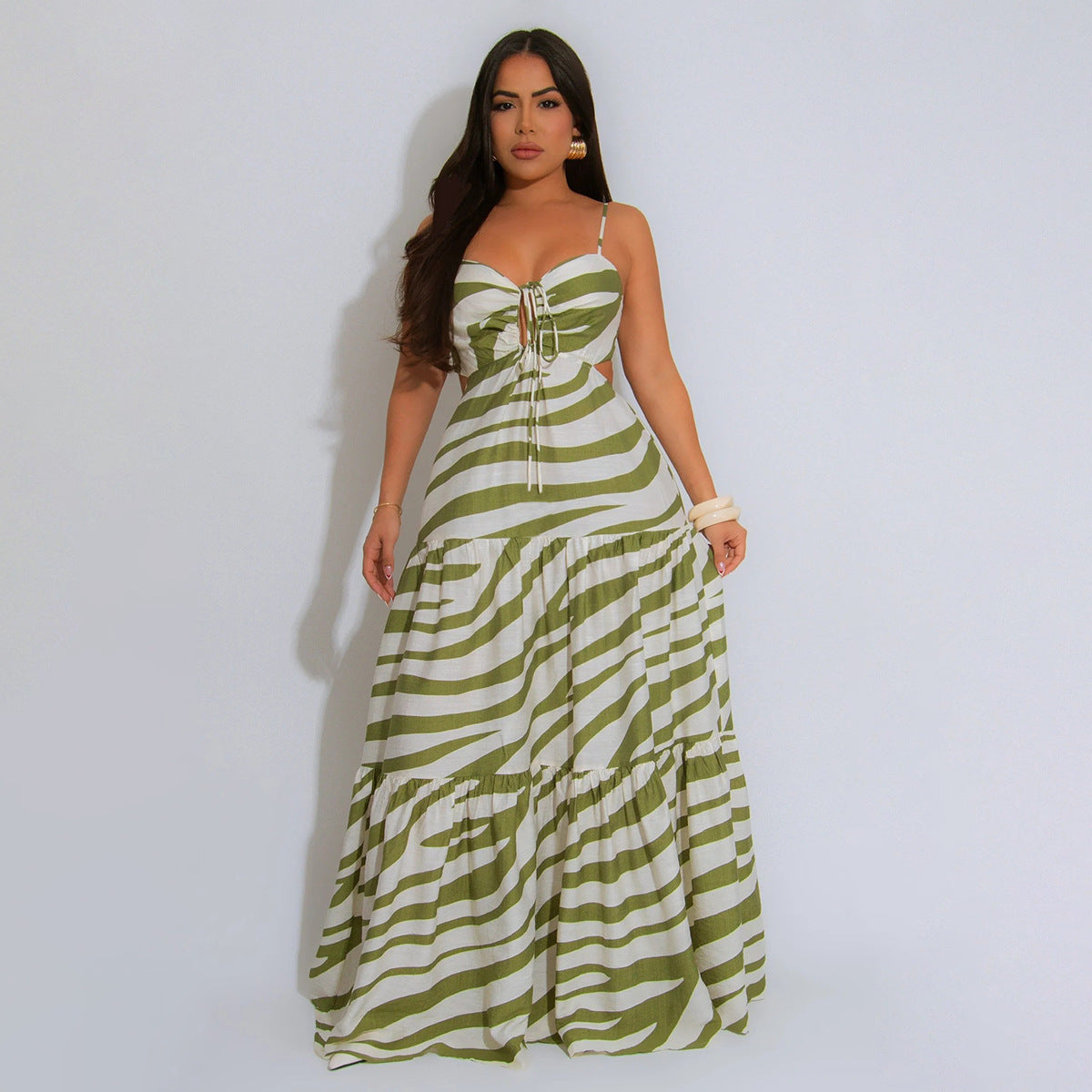 Lace-Up Printed Slip Dress