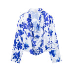 Women's Spring Women Clothing Draped Collar Printed Top