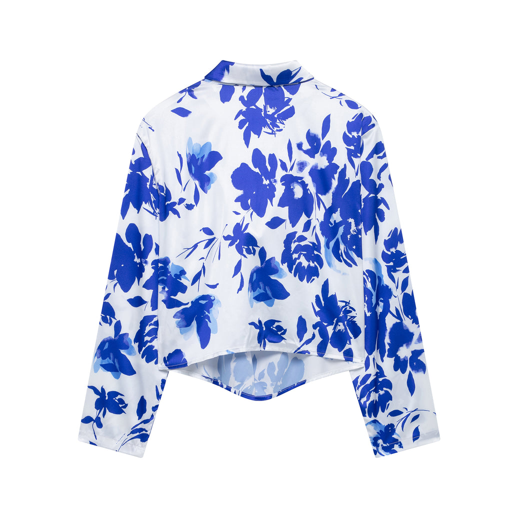 Women's Spring Women Clothing Draped Collar Printed Top