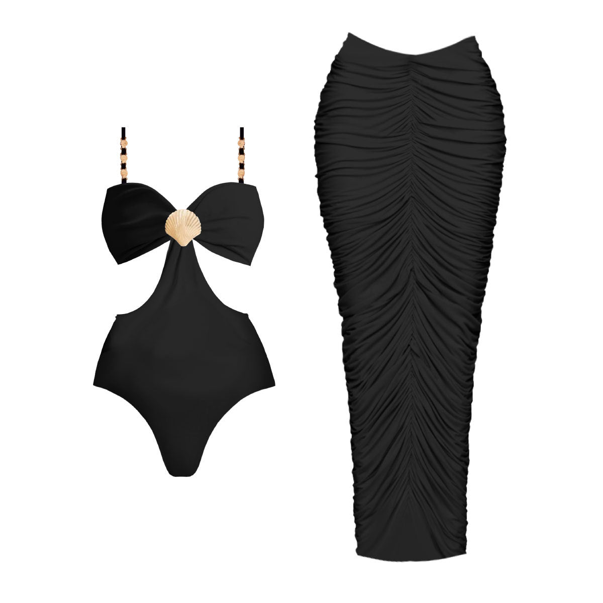 Pure Black One-piece Swimwear