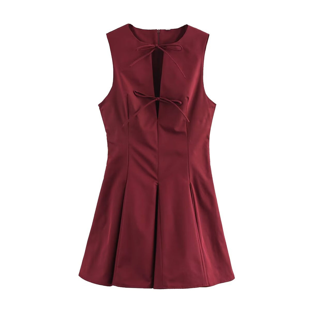 Women's Tie-Neck Cutout Tie Sleeveless A-Line Mini Dress