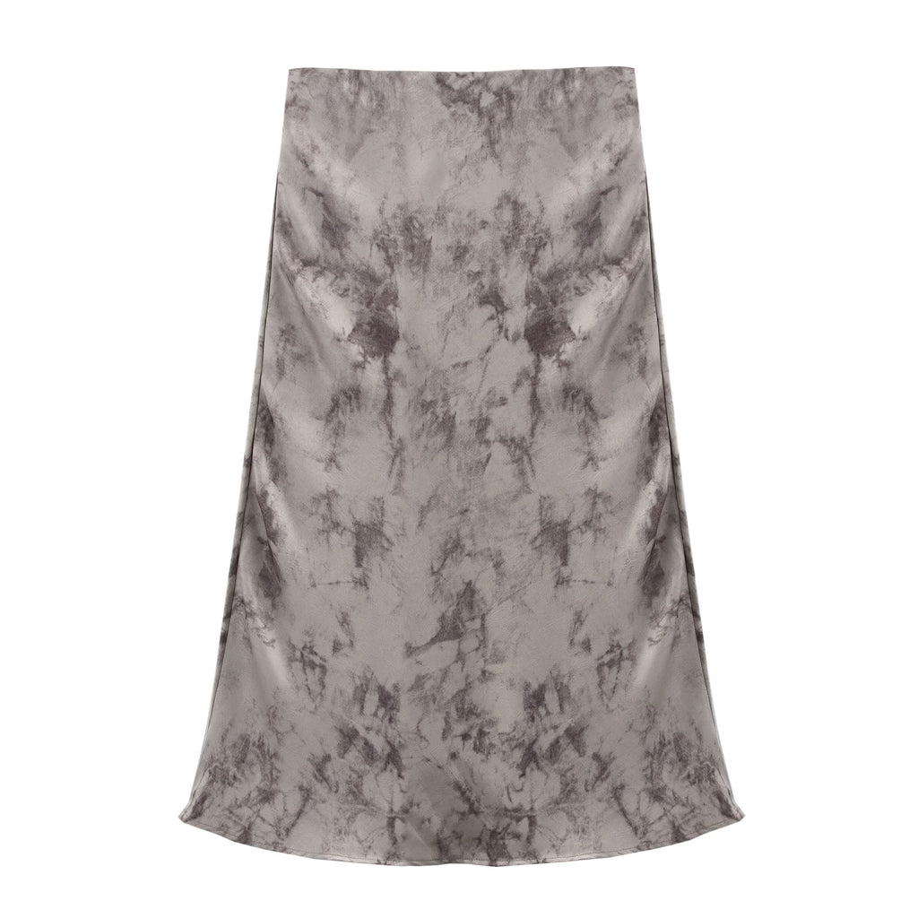 Spring Ink Fried Satin Diagonal Cut Midi Skirt