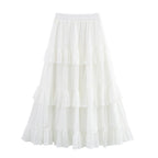 Women's Spring Multi Layer Lace Tiered Dress Skirt Long Skirt Elastic Waist
