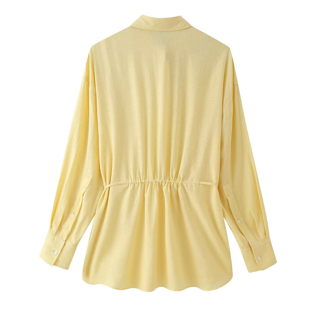 Women's Collared Long Sleeve Linen Loose Shirt