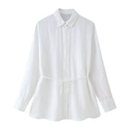 Women's Collared Long Sleeve Linen Loose Shirt