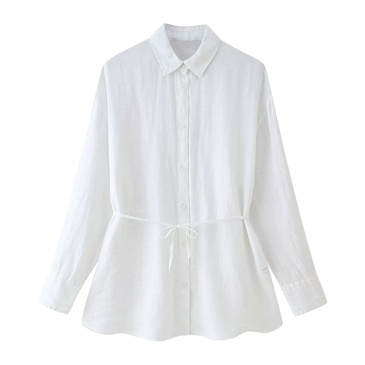 Women's Collared Long Sleeve Linen Loose Shirt