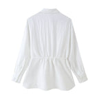 Women's Collared Long Sleeve Linen Loose Shirt