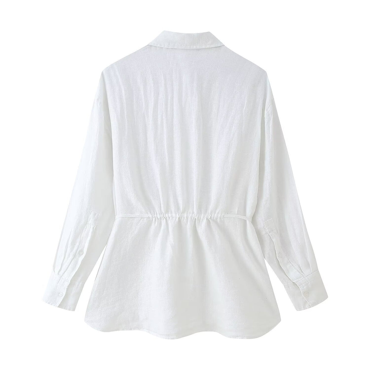 Women's Collared Long Sleeve Linen Loose Shirt