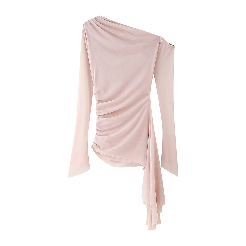 Women's Little Woman Wind Silk Net Asymmetric Top