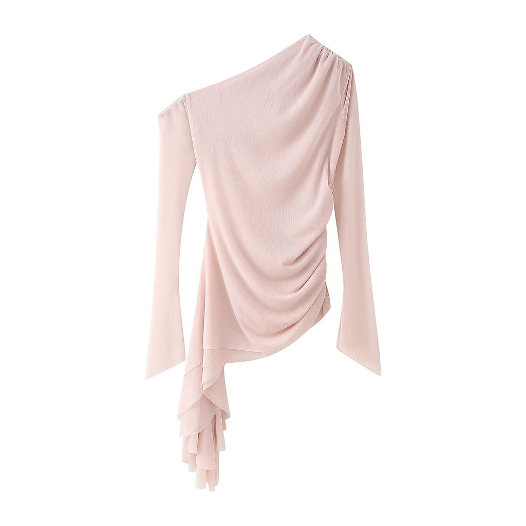 Women's Little Woman Wind Silk Net Asymmetric Top