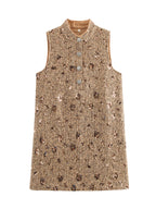 Women's Sleeveless Embroidered Tweed Dress
