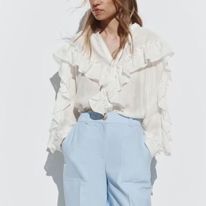 Women's Vertical Lace Laminated Decoration Shirt
