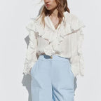 Women's Vertical Lace Laminated Decoration Shirt