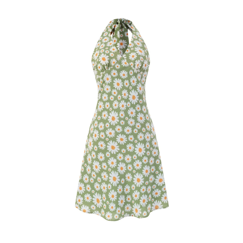 Women's Summer High Waist Slim Fit Little Daisy Printed Dress