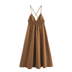 Vertical-Detail Backless Maxi Dress