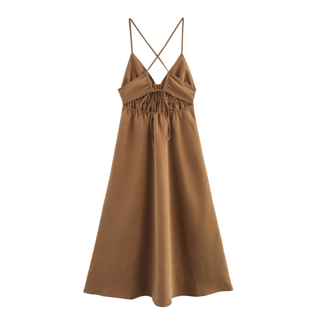 Vertical-Detail Backless Maxi Dress