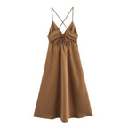Vertical-Detail Backless Maxi Dress
