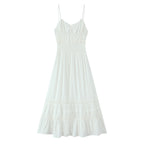 Spring Vintage Sexy Elastic Waisted Slimming Lace Fairy Spaghetti Strap Dress