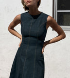 Office V Neck Sleeveless Denim Dress