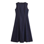Office V Neck Sleeveless Denim Dress