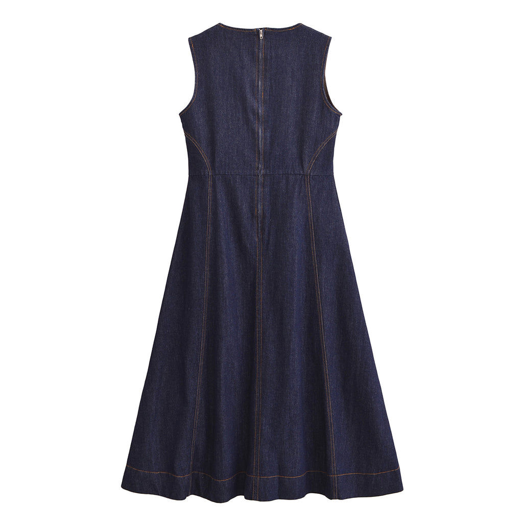 Office V Neck Sleeveless Denim Dress