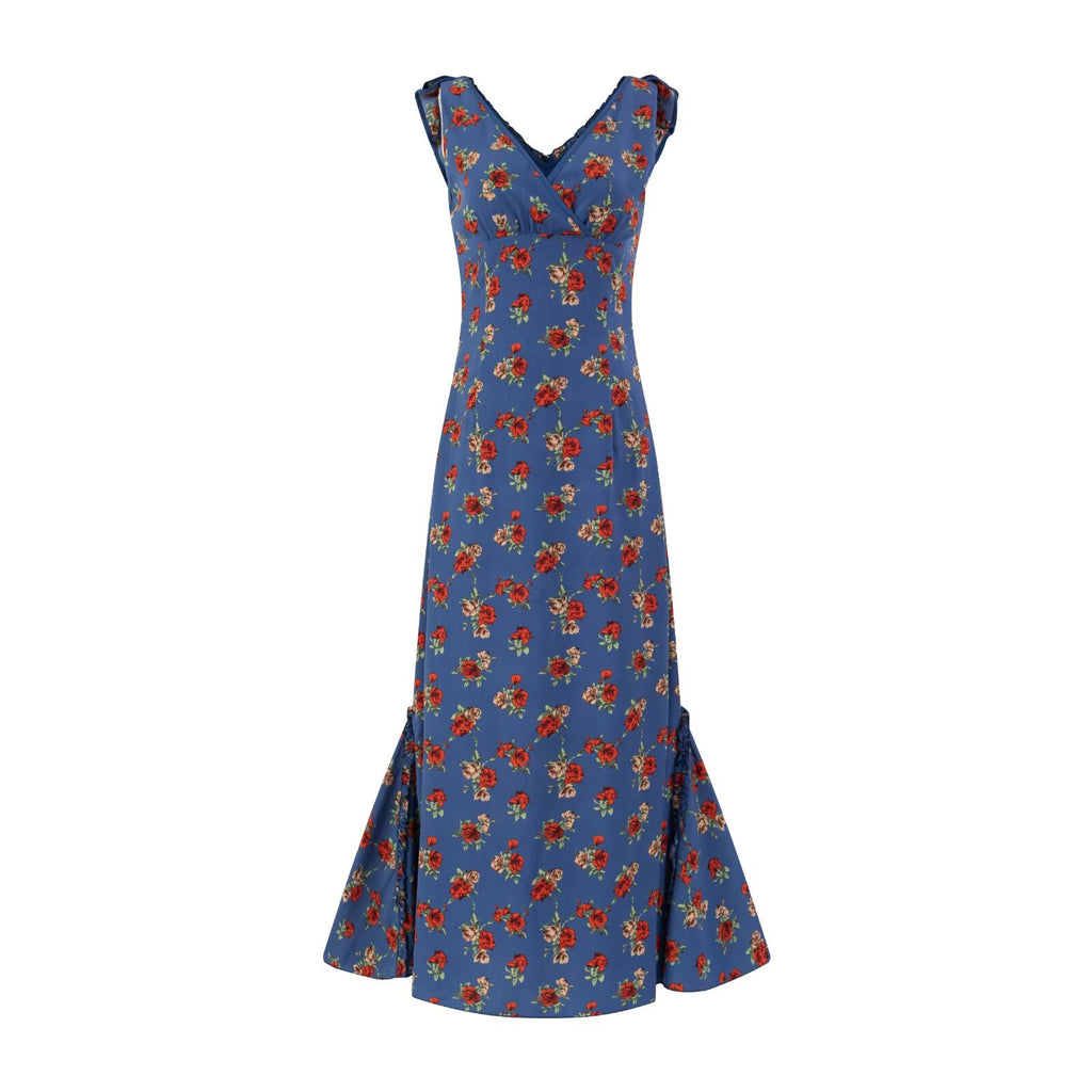 Women's Floral V-Neck Flounce Vacation Dress