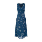 Women's Deep-V Lace-Up Printed Midi Dress