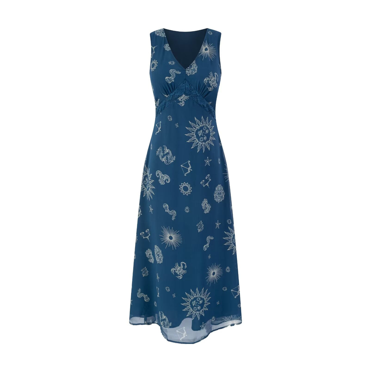 Women's Deep-V Lace-Up Printed Midi Dress