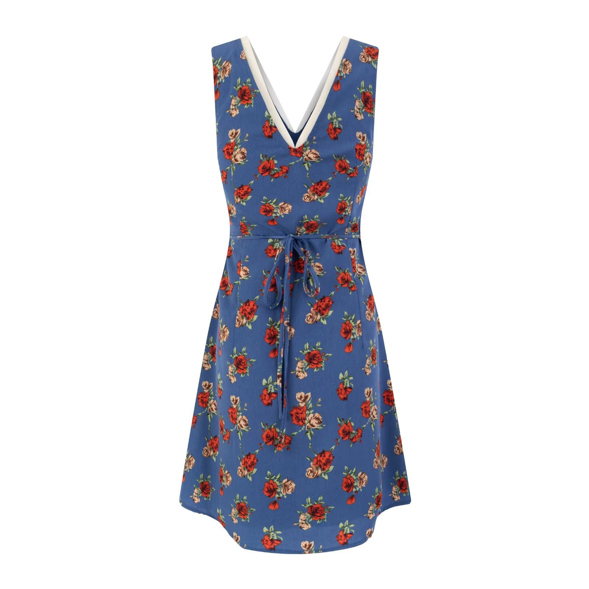 Women's Floral V Neck Waist Detail Dress