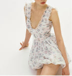 Printed V-Neck Tulle Dress