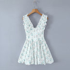 Printed V-Neck Tulle Dress