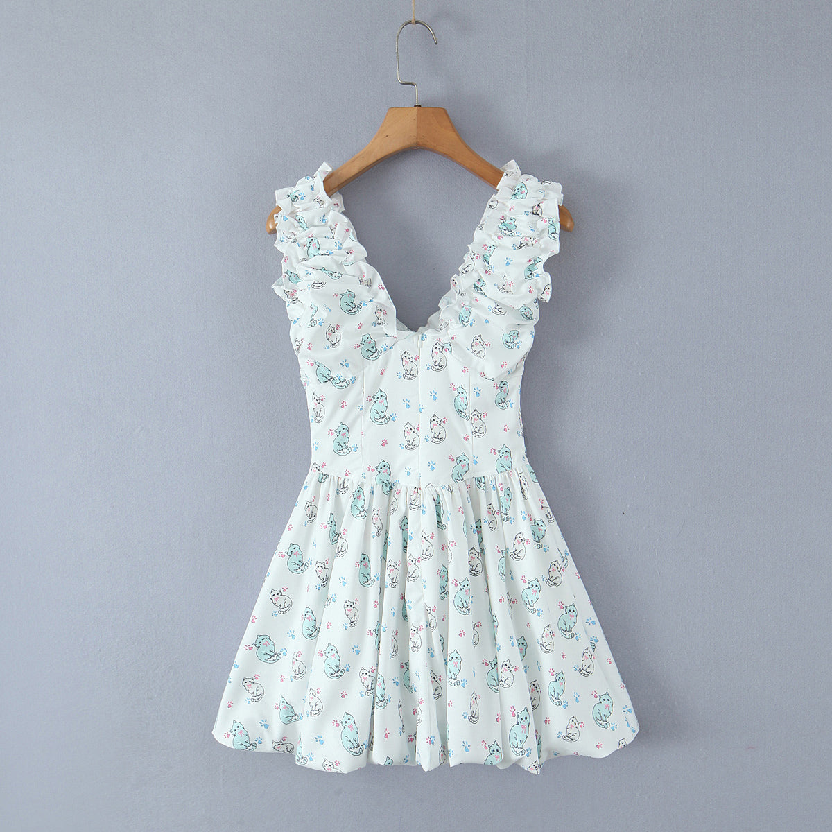 Printed V-Neck Tulle Dress