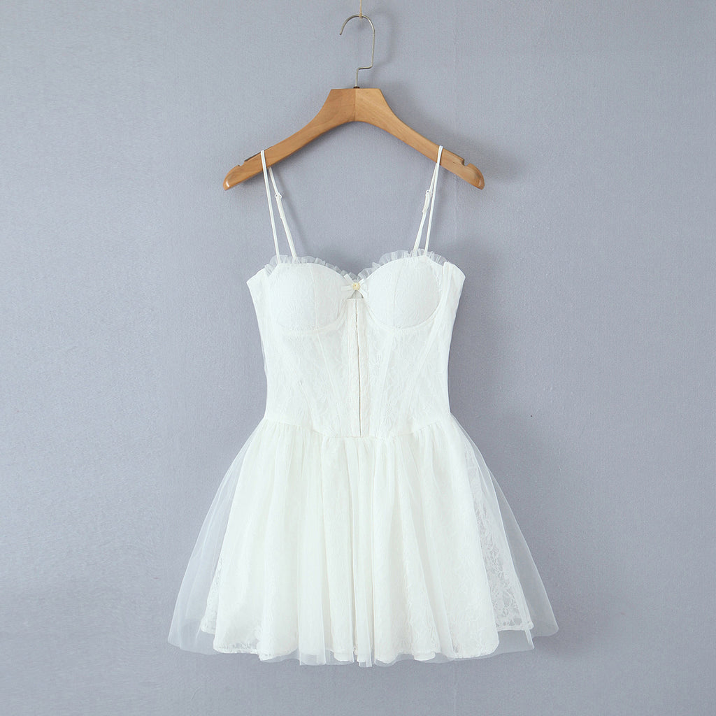 Women's Lace Embroidered Sweetheart Mini Dress