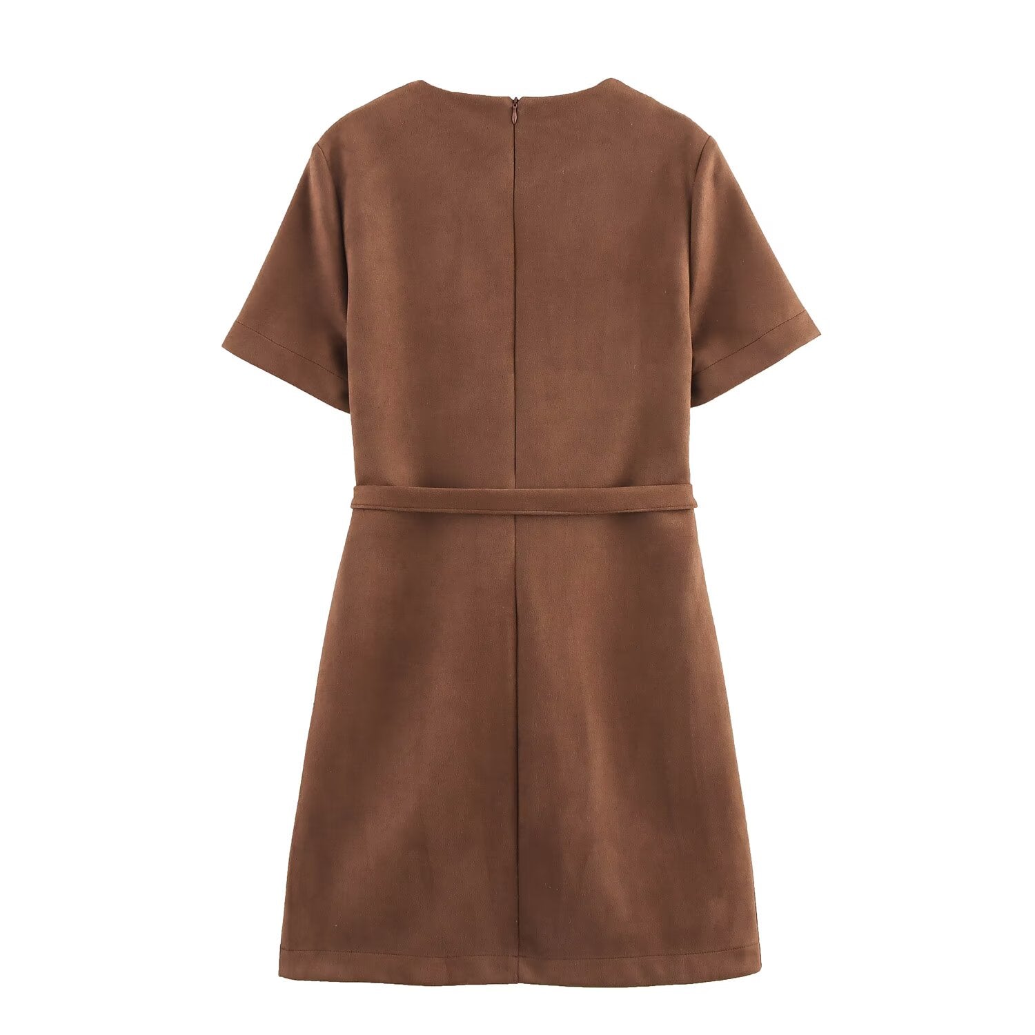 Belted Button Short-Sleeve A-Line Mini Dress