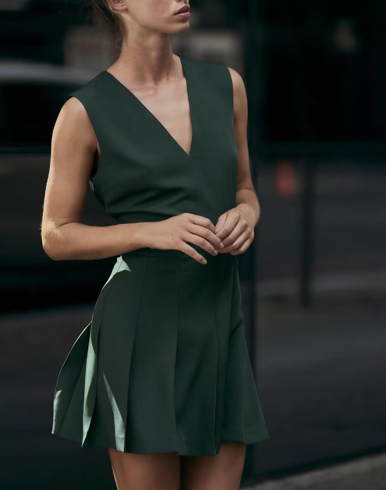 V-Neck Sleeveless A-Line Office Mini Dress