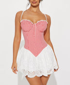 Women's Plaid Lace Backless Mini Dress