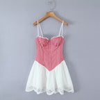 Women's Plaid Lace Backless Mini Dress