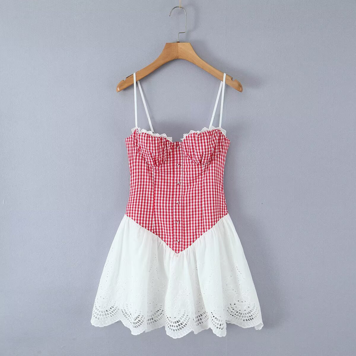 Women's Plaid Lace Backless Mini Dress