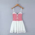 Women's Plaid Lace Backless Mini Dress