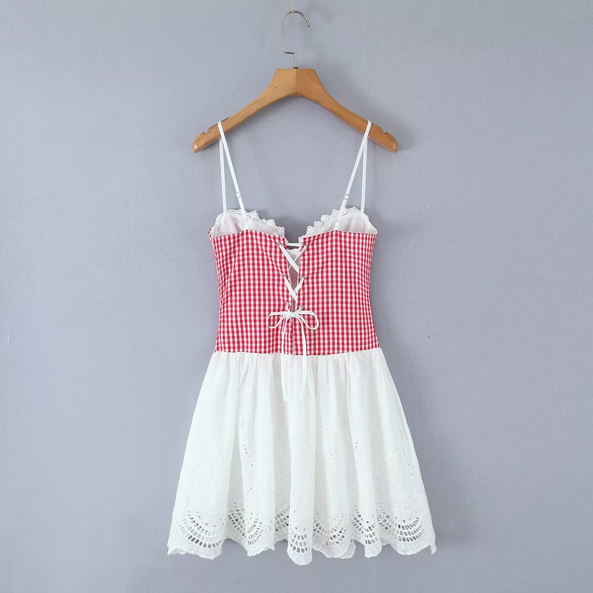 Women's Plaid Lace Backless Mini Dress