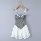 Women's Plaid Lace Backless Mini Dress