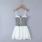 Women's Plaid Lace Backless Mini Dress