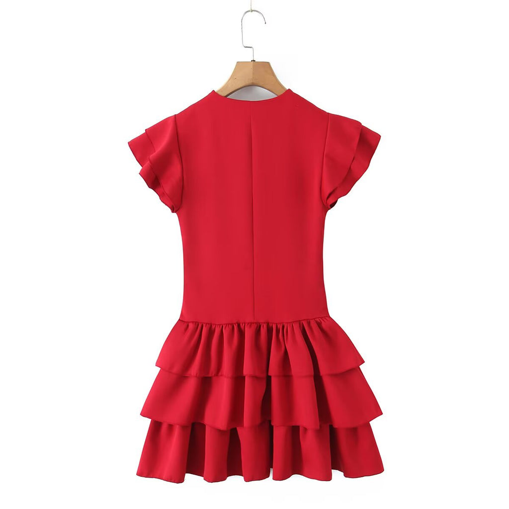 Lace-Up Patchwork Tiered Dress