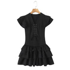 Lace-Up Patchwork Tiered Dress