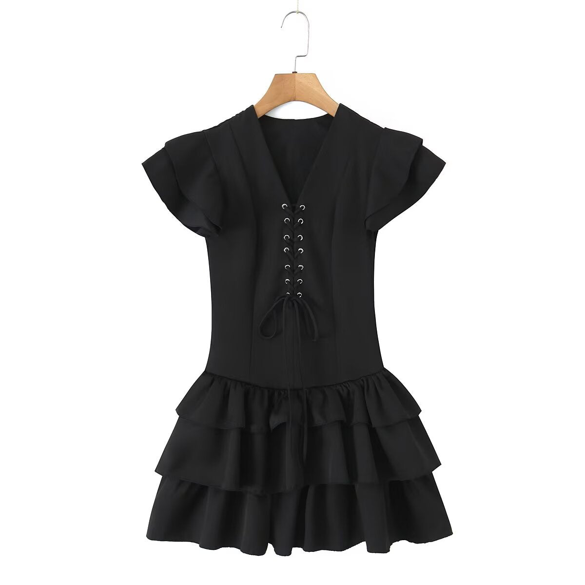 Lace-Up Patchwork Tiered Dress