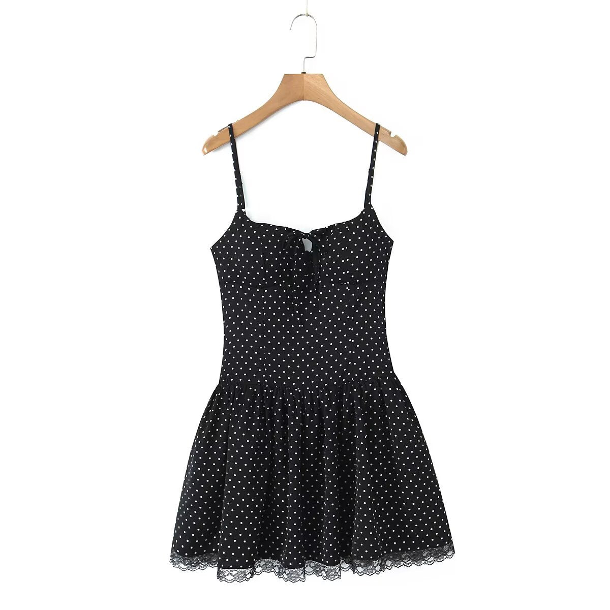 Women's Polka Dot Camisole Stitching Lace Bow Dress