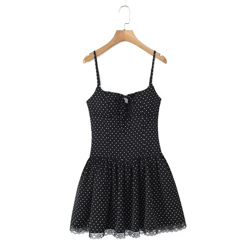 Women's Summer Women Sexy Polka Dot Camisole Stitching Lace Bow Dress
