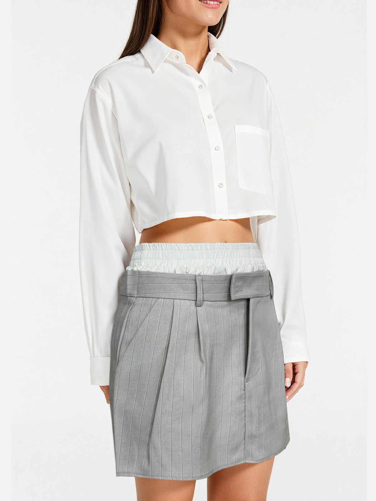 Double-Waist Pinstripe Skort
